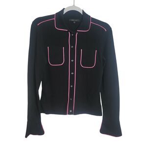 BCBG MaxAzria Y2K Button Up Preppy Cardigan Women Small Black Pink Dark Academia